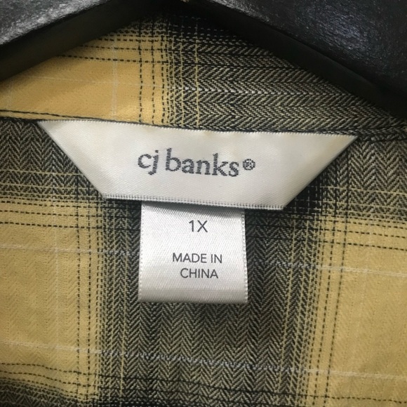 CJ Banks Blue Yellow Plaid Button Down Shirt Light Stretch Cotton Top sz 1X EUC - Picture 4 of 5